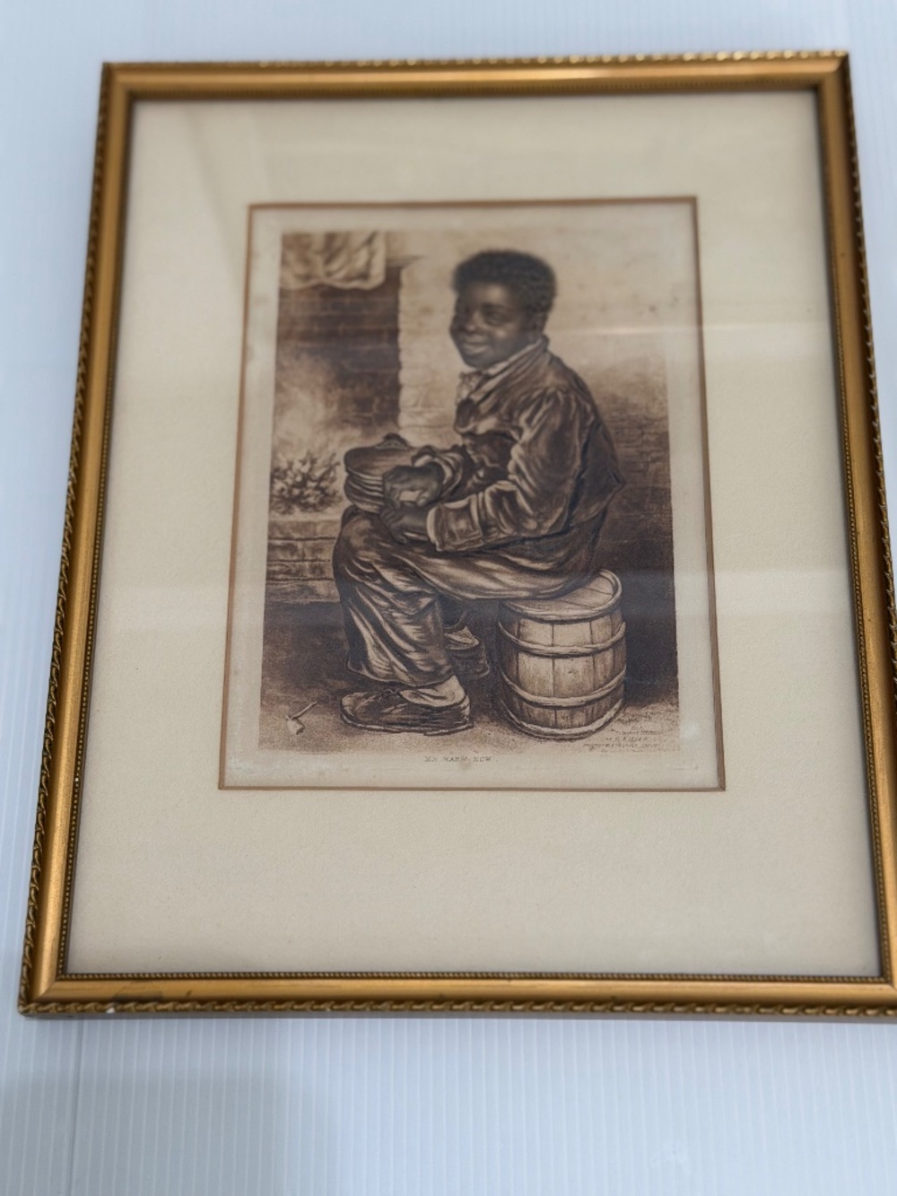 Rare find George Baxter print "Me Warm Now".